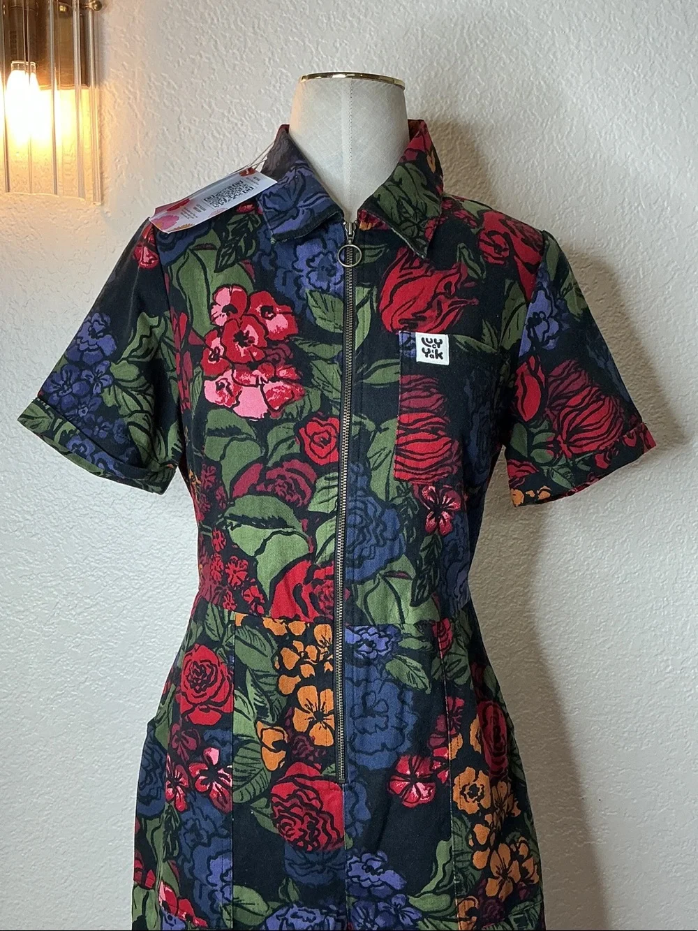 Lucy & Yak Floral Zip-Front Jumpsuit in Black, Red, Green, Blue - Picture 2 of 12